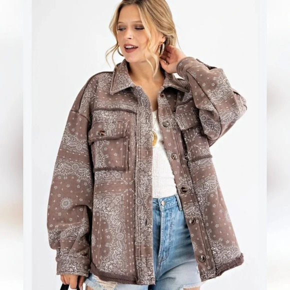 New! Easel Handkerchief Printed Button Down Shirt Jacket S - Picture 4 of 7